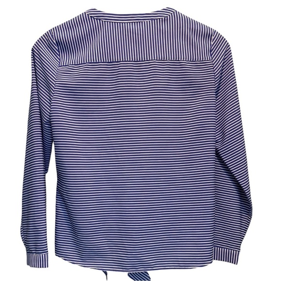 Talbots Blue & White Striped Blouse Size Small P Long Sleeve V Neck Tie Front - Picture 2 of 8